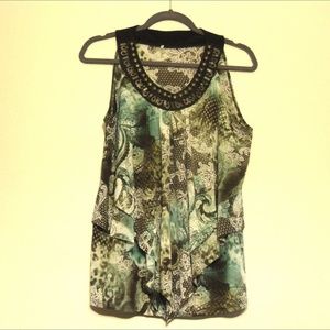 DressBarn flowy sleeveles top w/ beaded scoop neck